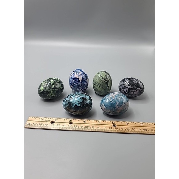 Easter Egg Ceramic Glossy Marblized Ceramic Luster Figures Lot Of 6 - Picture 8 of 8